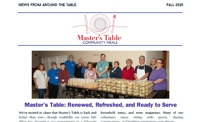 Master’s Table Newsletter – Fall 2025 – Master's Table Community Meals